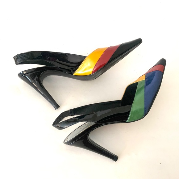 BCBGirls Stiletto Heel Pointed Toe Pump Black Green Red Yellow Slingbacks Shoes - Picture 4 of 12